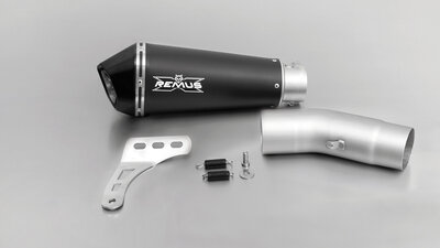 REMUS HYPERCONE, slip on, muffler with connecting tube no cat for DUCATI Monster 1200 R and Monster 1200 / 1200 S, stainless steel black, 65 mm, without EC homologation