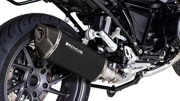 REMUS BLACK HAWK RACING Slip On (sport exhaust with removable sound insert) with connection tube, Stainless steel black, NO (EC-) APPROVAL