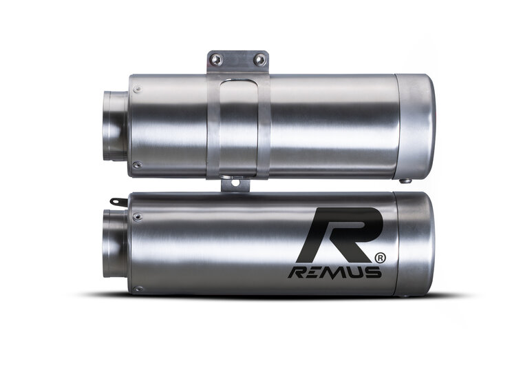 Slip-On REMUS Double MESH (sport silencer), stainless steel brushed, incl. ECE type approval